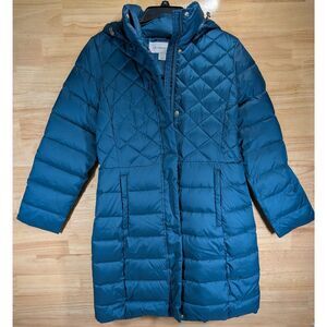 Liz Claiborne Women's Long Puffer Coat Small Teal NWT $200 Quilted Jacket